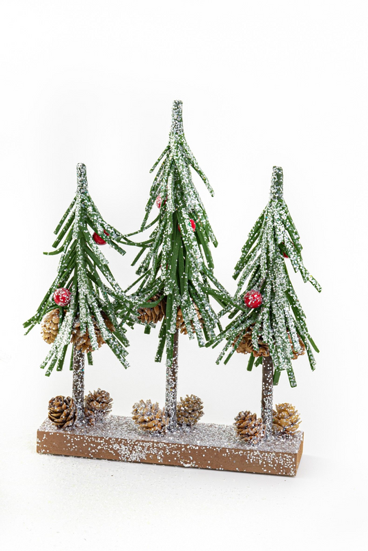 Green Snowy Tree Trio w/ Red Berries - 10" - Mellow Monkey