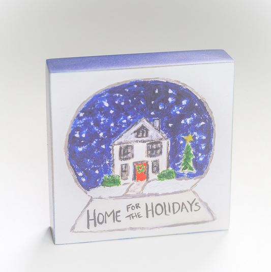 Home For The Holidays Wood Block - 4" - Mellow Monkey