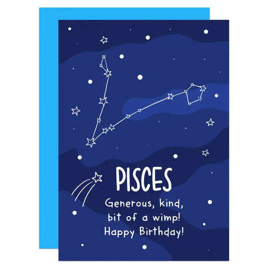 Pisces - Generous, Kind, Bit Of A Wimp - Birthday - Greeting Card - Mellow Monkey