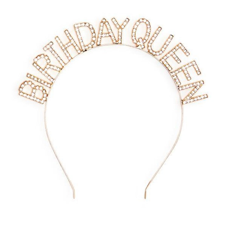 Birthday Queen - Rhinestone Headband - Gold and Clear - Mellow Monkey