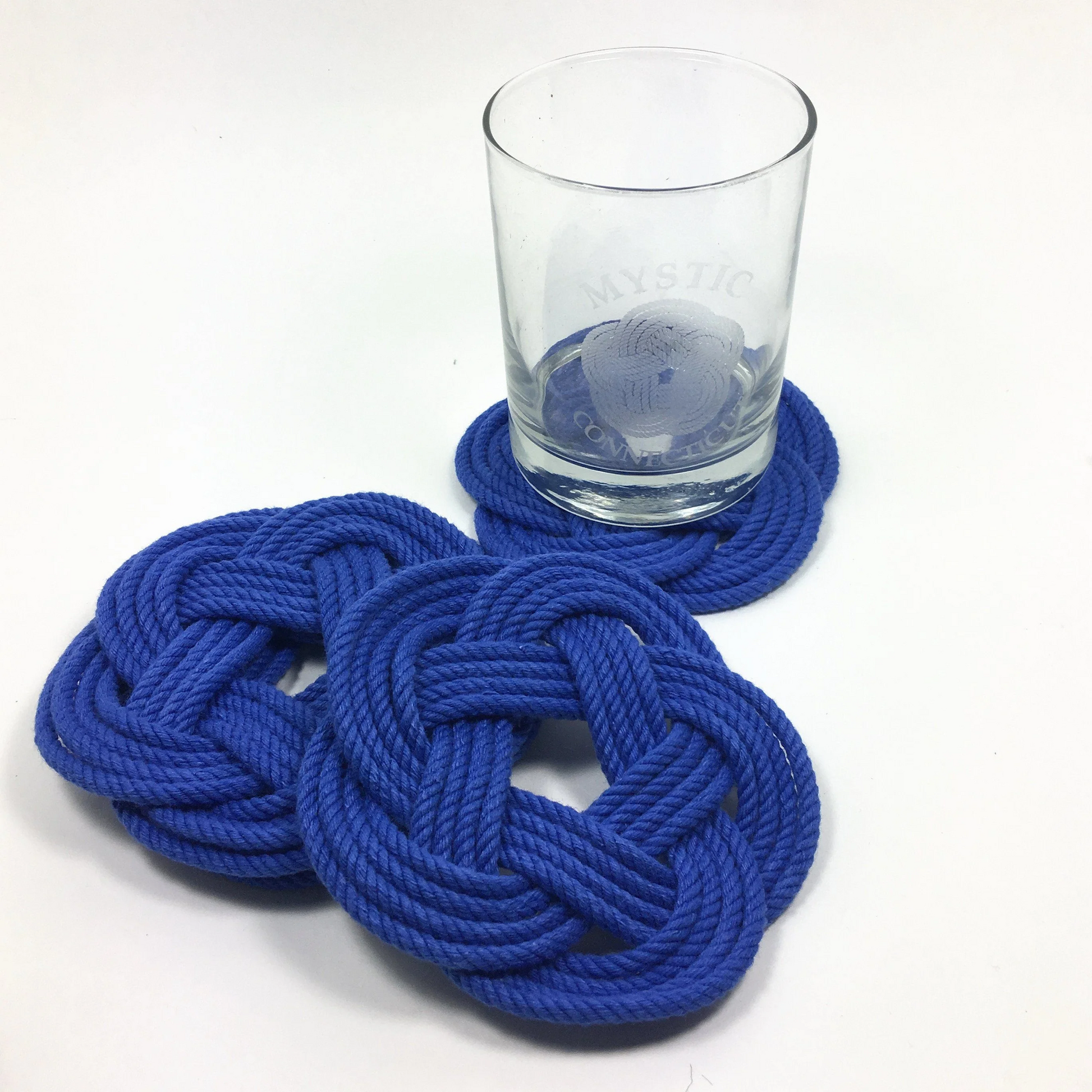 Turks Head Sailor Knot Woven Coasters - Set of 4 - Royal Blue - Mellow Monkey