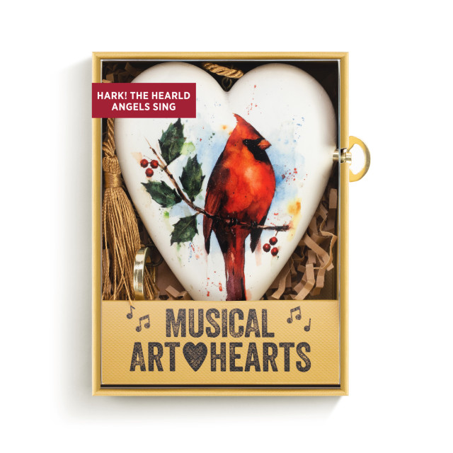 Cardinal with Holly - Musical Art Heart - Mellow Monkey