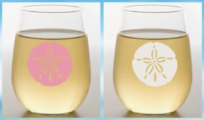 Sand Dollar (Coral / White) - Shatterproof Stemless Wine Glass - 2-pk - Mellow Monkey