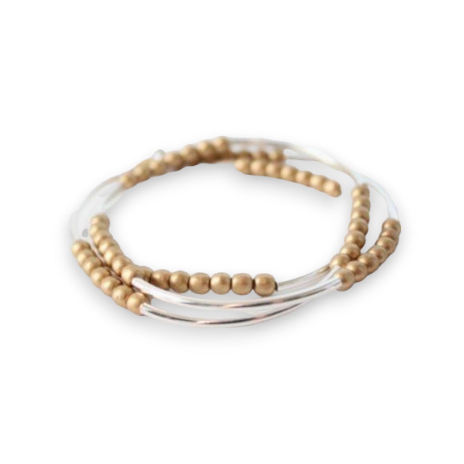 Triple Wrap Bracelet - Silver Tube and Gold Round Beads - Mellow Monkey