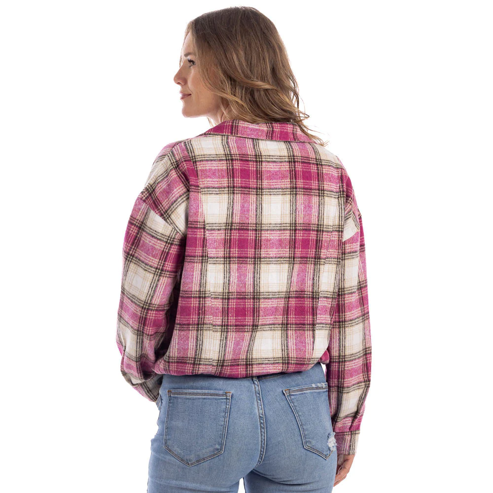 Pink Plaid Cropped Shacket - Mellow Monkey