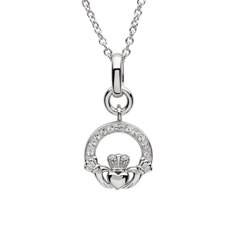 Silver Crystal Set Claddagh Pendant - Mellow Monkey