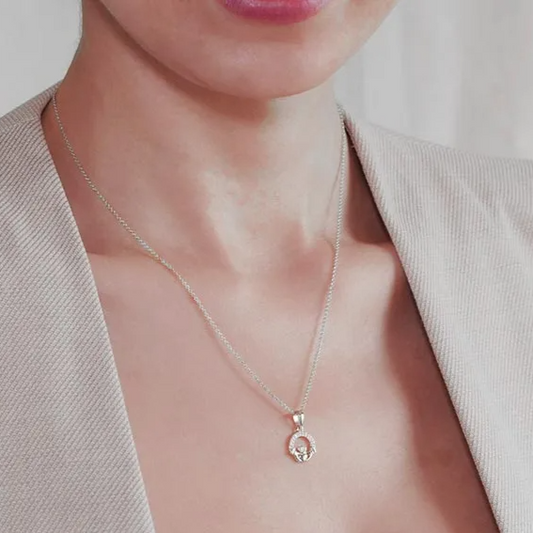 Swarovski Crystal Set Claddagh Pendant - Sterling Silver - Mellow Monkey