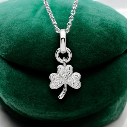 Swarovski Crystal Set Shamrock Pendant - Sterling Silver - Mellow Monkey