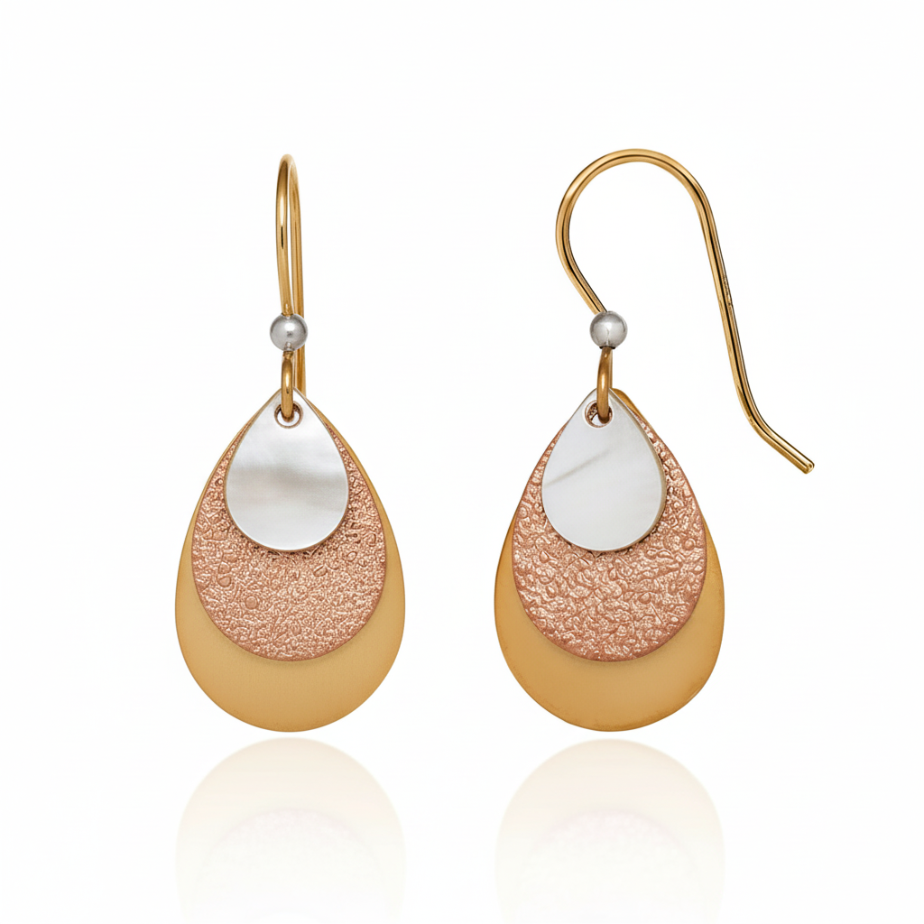 Silver Forest Layered Triple Teardrop Mixed-Metal Earrings NE-0496A - Mellow Monkey