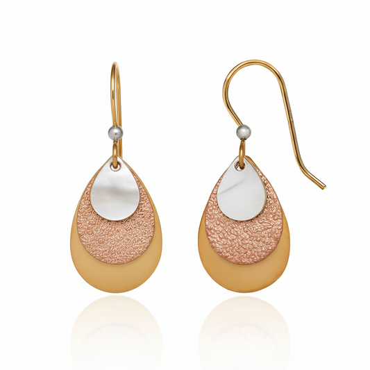 Silver Forest Layered Triple Teardrop Mixed-Metal Earrings NE-0496A - Mellow Monkey