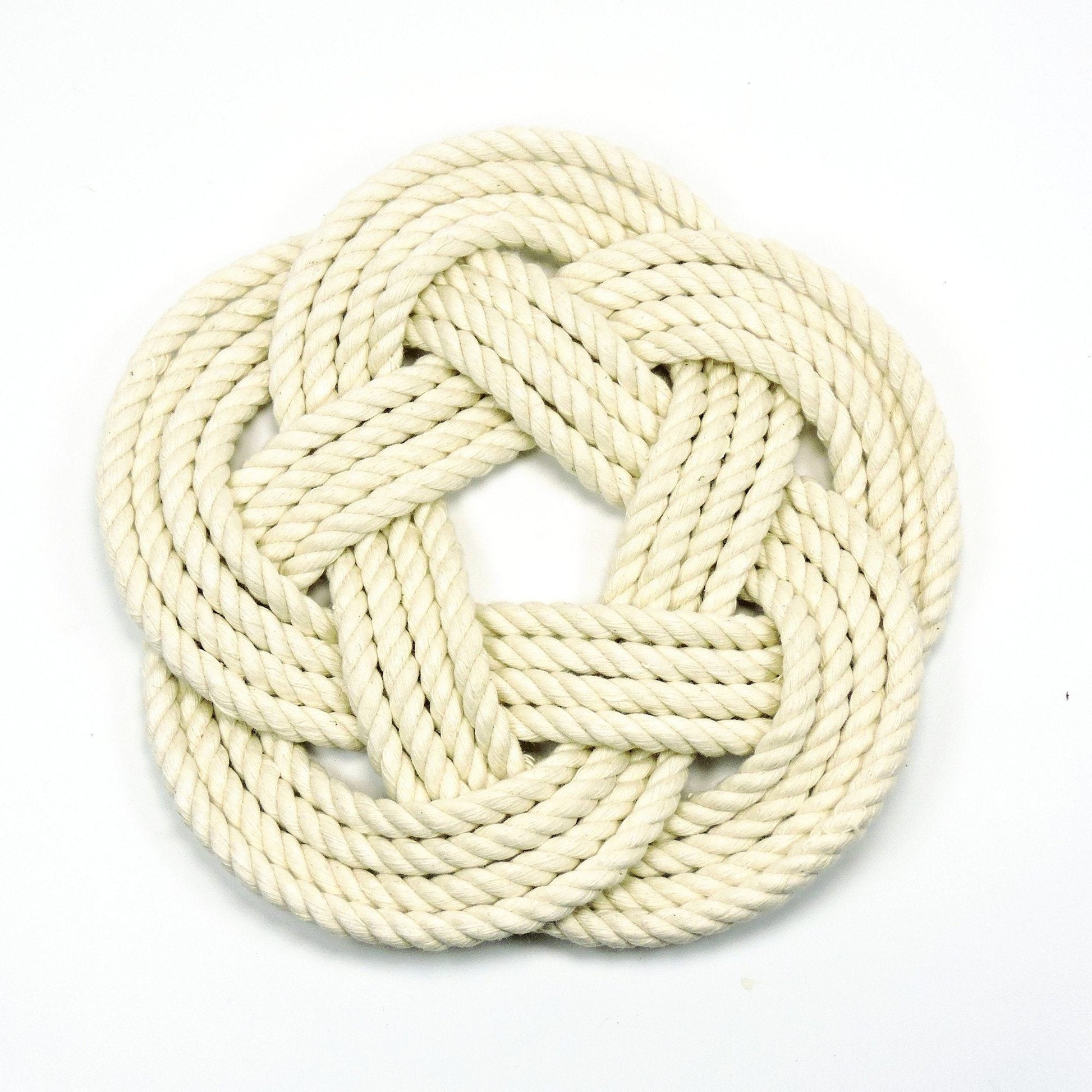 Nautical Sailor Knot Woven Rope Round Cotton Trivet 7-in - White - Mellow Monkey