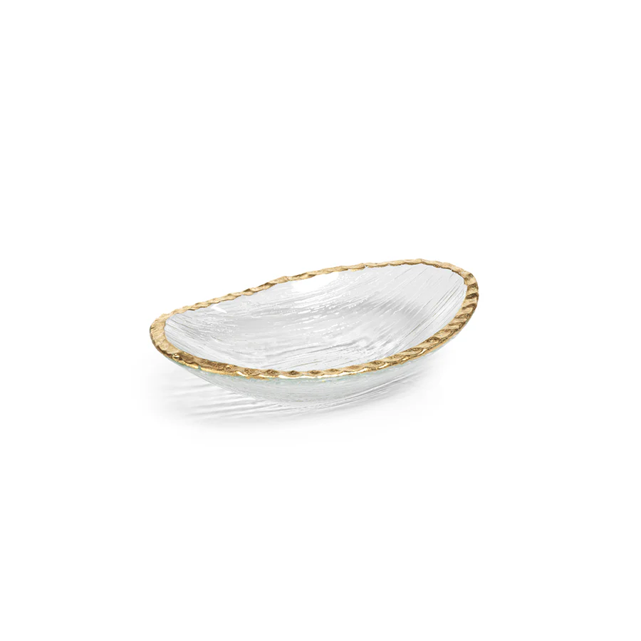 Clear Textured Bowl with Jagged Gold Rim - Mellow Monkey