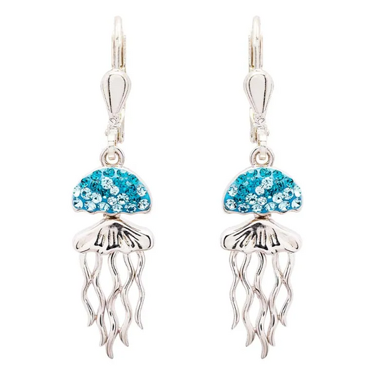 Sterling Silver Aqua Crystal Jellyfish Drop Earrings