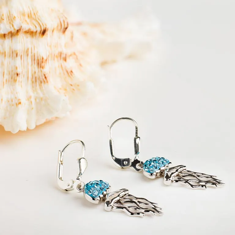 Sterling Silver Aqua Crystal Jellyfish Drop Earrings - Mellow Monkey