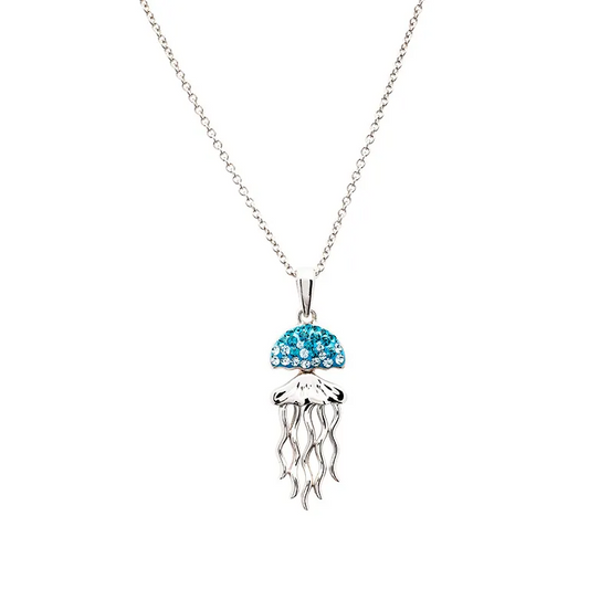 Sterling Silver Aqua Crystal Jellyfish Necklace - Mellow Monkey