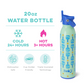 20-oz water bottle 24+ hours cold, 3+ hours hot, dishwasher safe, cup holder friendly, triple insulated technology