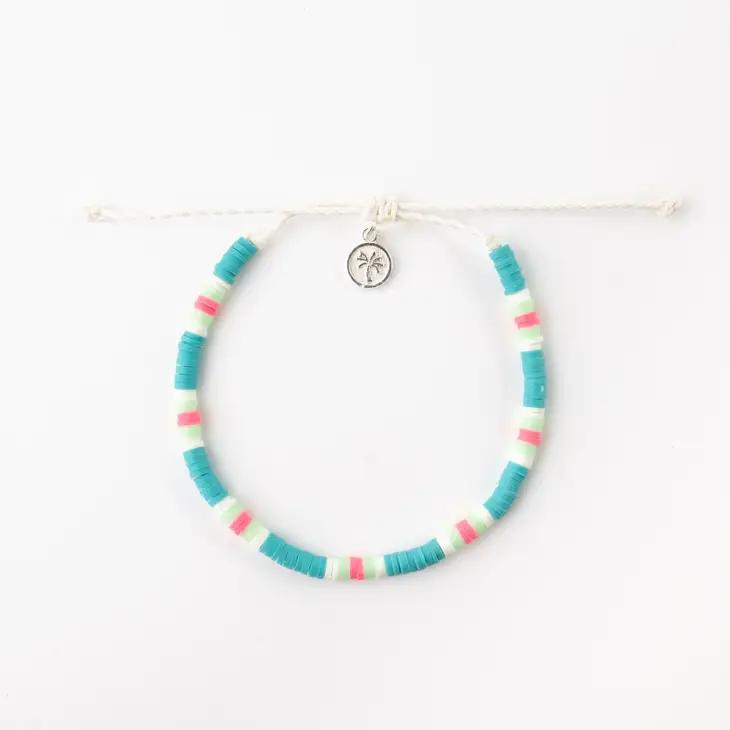 Lucky Bay Clay Beaded Bracelet - Turquoise and Coral - Mellow Monkey