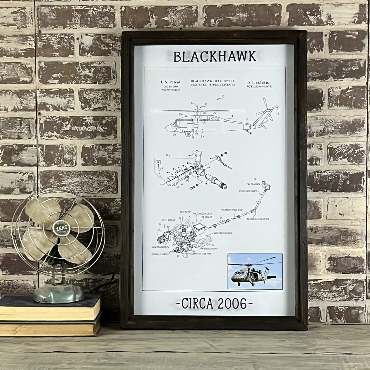 Vintage Patent Office - Blackhawk Helicopter - Circa 2006 - Framed Brown Shadowbox 28-in - Mellow Monkey