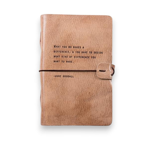 Blush Leather Journal - What You Do Makes A Difference ... -Jane Goodall - Mellow Monkey