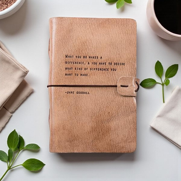 Blush Leather Journal - What You Do Makes A Difference ... -Jane Goodall - Mellow Monkey