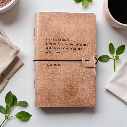 Blush Leather Journal - What You Do Makes A Difference ... -Jane Goodall - Mellow Monkey