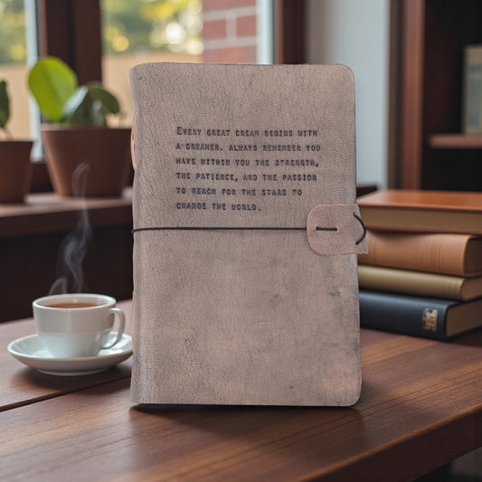 Grey Leather Artisan Journal - Every Great Dream - Mellow Monkey
