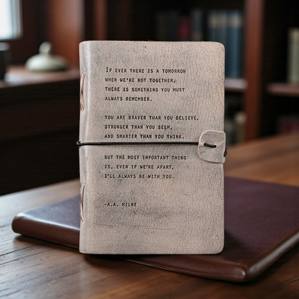 Grey Leather Artisan Journal - A.A. Milne - Mellow Monkey