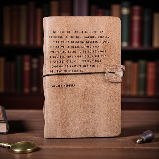 Blush Leather Artisan Journal - Audrey Hepburn - Mellow Monkey