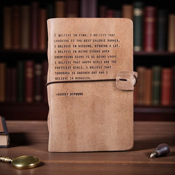 Blush Leather Artisan Journal - Audrey Hepburn - Mellow Monkey