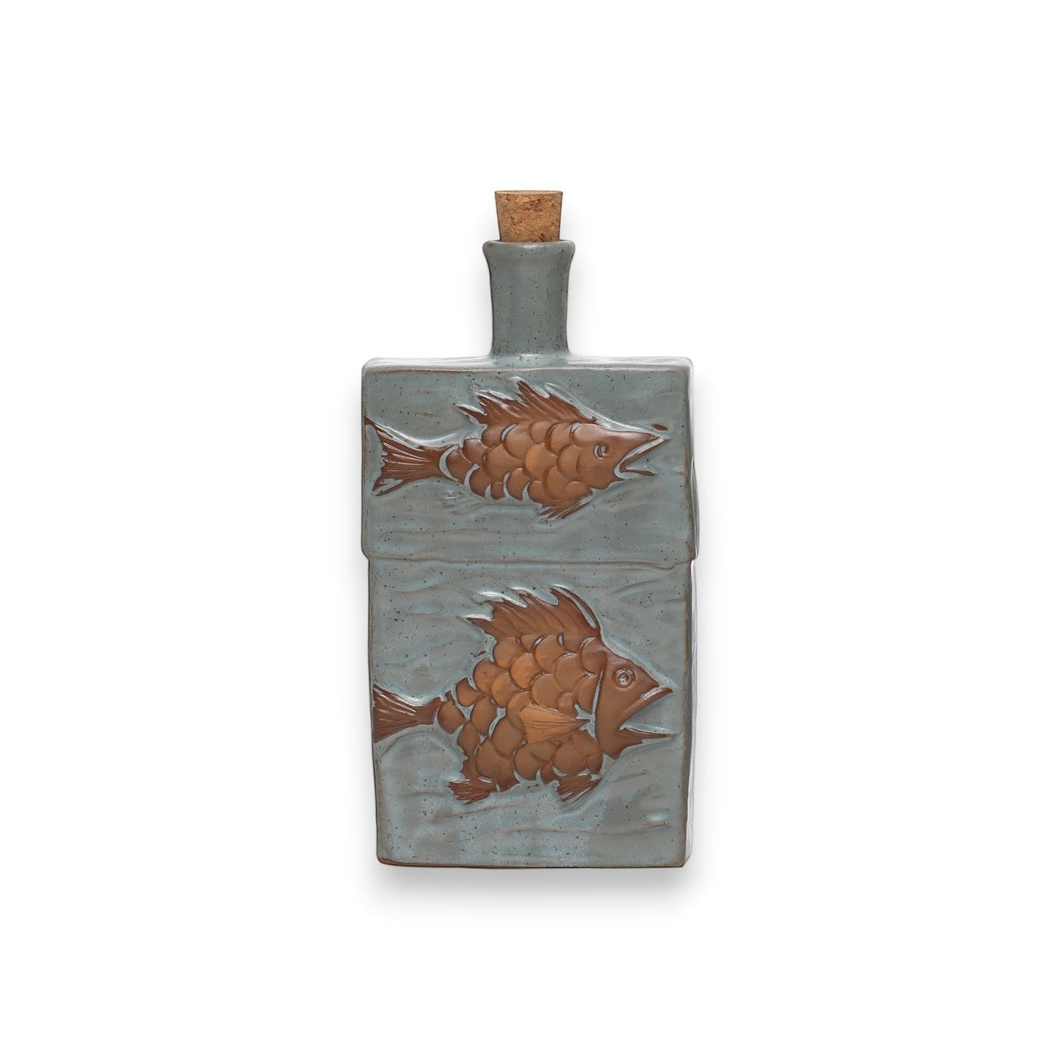 Embossed Stoneware Bottle with Cork Stopper - 7-3/4-in - Mellow Monkey