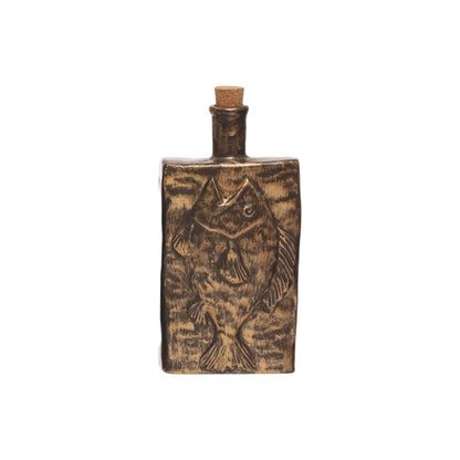 Embossed Stoneware Bottle with Cork Stopper - 7-3/4-in