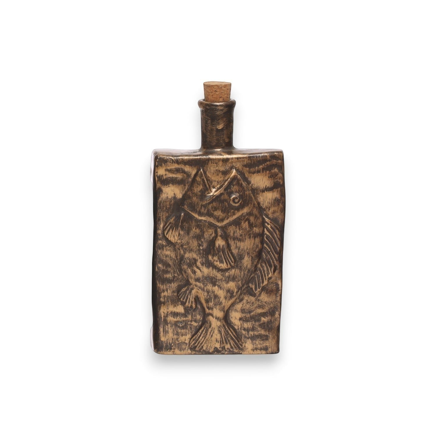 Embossed Stoneware Bottle with Cork Stopper - 7-3/4-in - Mellow Monkey