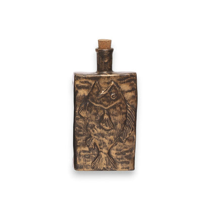 Embossed Stoneware Bottle with Cork Stopper - 7-3/4-in - Mellow Monkey