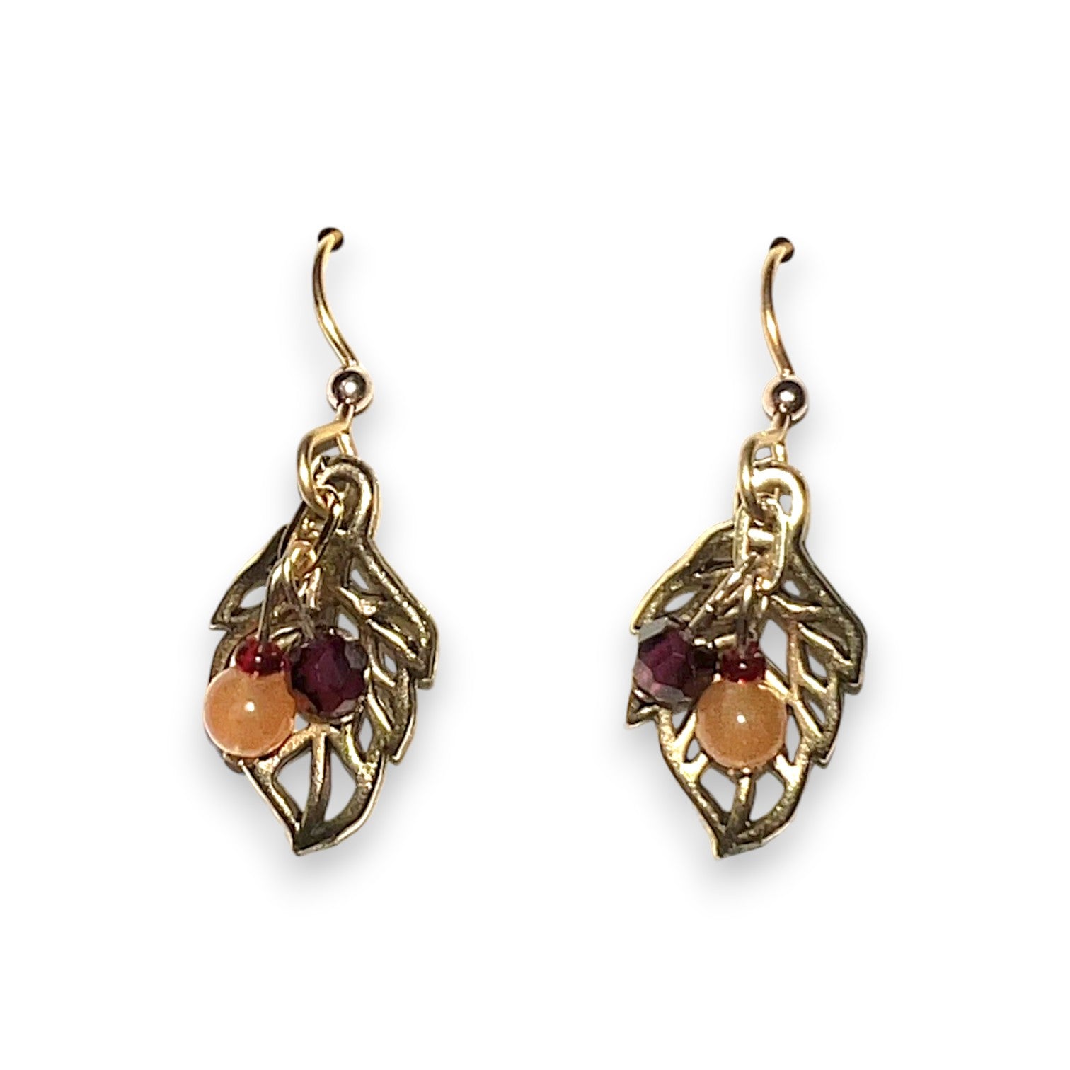 Silver Forest Open Leaf and Bead Drop Earrings NE-1880D - Mellow Monkey