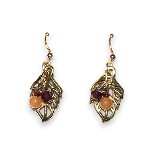 Silver Forest Open Leaf and Bead Drop Earrings NE-1880D - Mellow Monkey