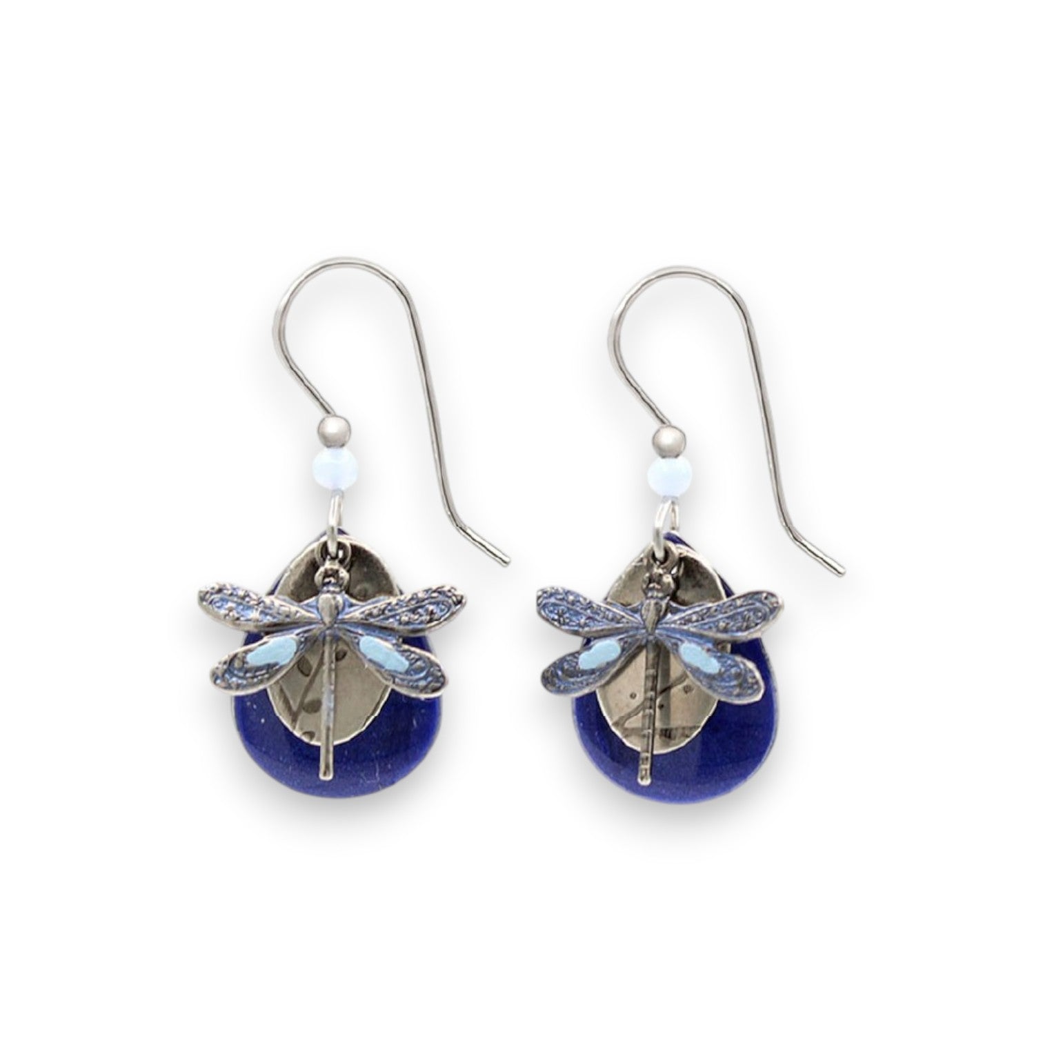 Silver Forest Blue And Silver Dragonfly On Layered Shape Earrings NE-2048A - Mellow Monkey
