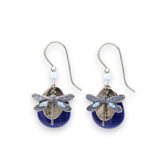 Silver Forest Blue And Silver Dragonfly On Layered Shape Earrings NE-2048A - Mellow Monkey