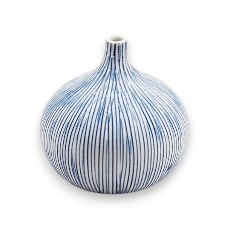 Tiny Congo - Handcrafted Porcelain Bud Vase - Fine Blue Stripes - 2.5 x 2.5 x 2.6 in - Mellow Monkey