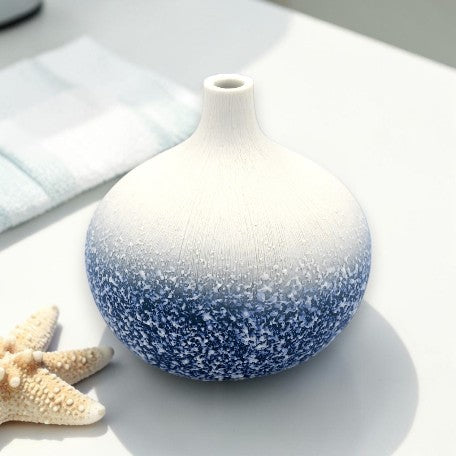 Blue Congo - Handcrafted Porcelain Bud Vase - Blue On White - 3.2 x 3.2 x 3.4 in - Mellow Monkey