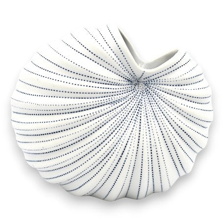 Palm - Handcrafted Porcelain Vase - White with Blue Dotted Stripes - 5.4 x 4.1 x 6.8 in