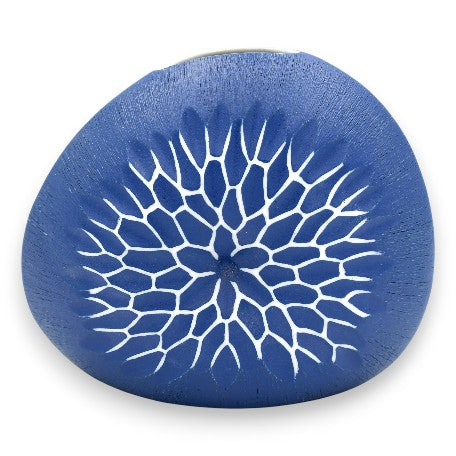 Diva Round - Handcrafted Porcelain Bud Vase - Blue with White Geometric Pattern - 4.7 x 2.4 x 4 in
