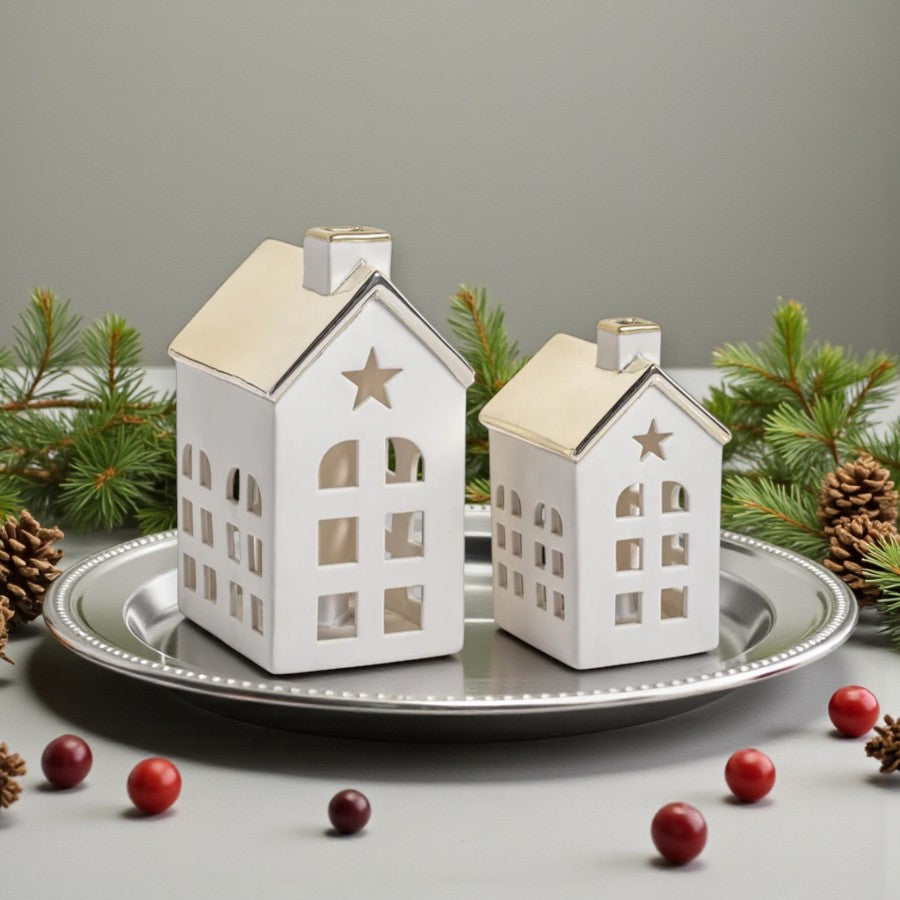 Porcelain LED House With Gold Roof - Mellow Monkey