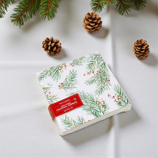 Pine Berry 3-Ply Paper Napkins - Square - Set of 30 - Mellow Monkey