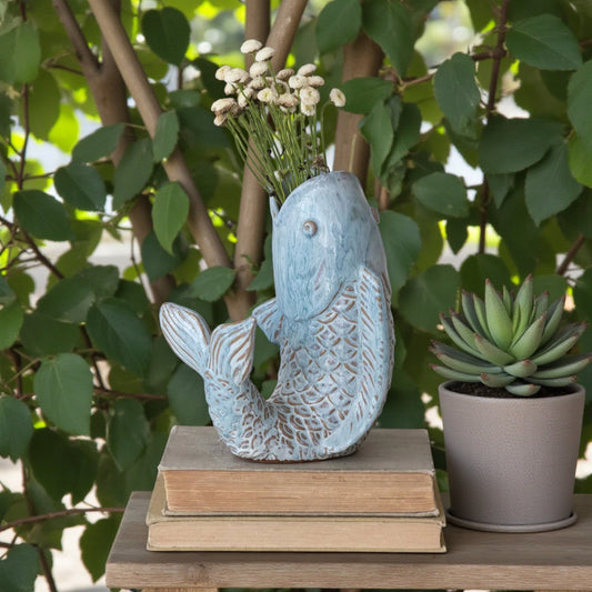 Stoneware Fish Shaped Vase - 8-1/4-in