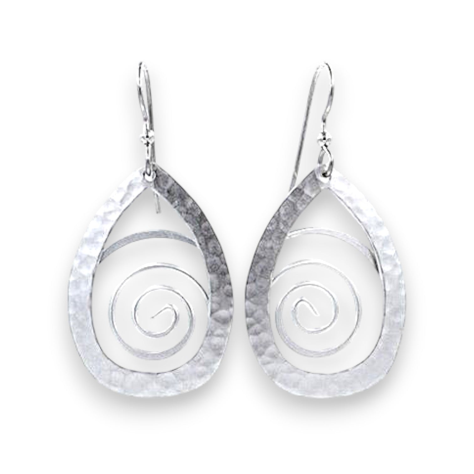 Silver Forest Silver Coil in Open Hammered Teardrop Earrings NE-1627 - Mellow Monkey