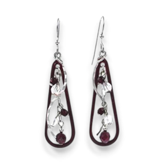 Silver Forest Burgundy Bead Swirl Teardrop Earrings - NE-1693 - Mellow Monkey