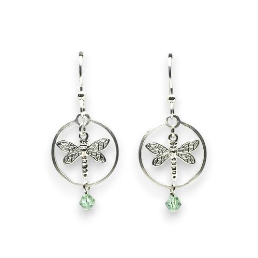 Silver Forest Dragonfly in Circle and Drop Earrings NE-1948A - Mellow Monkey