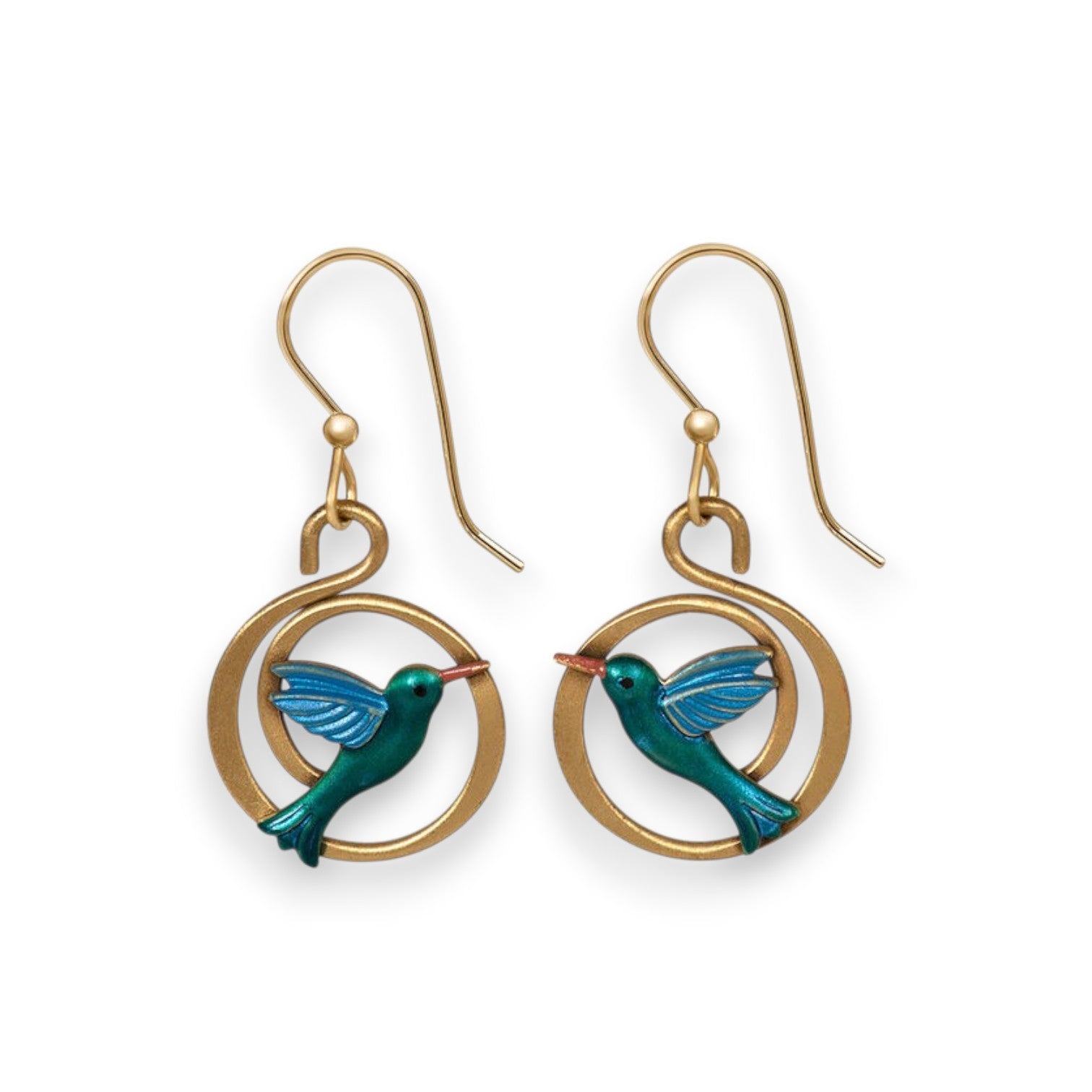 Silver Forest Hummingbird in Coil Earrings NE-2053 - Mellow Monkey