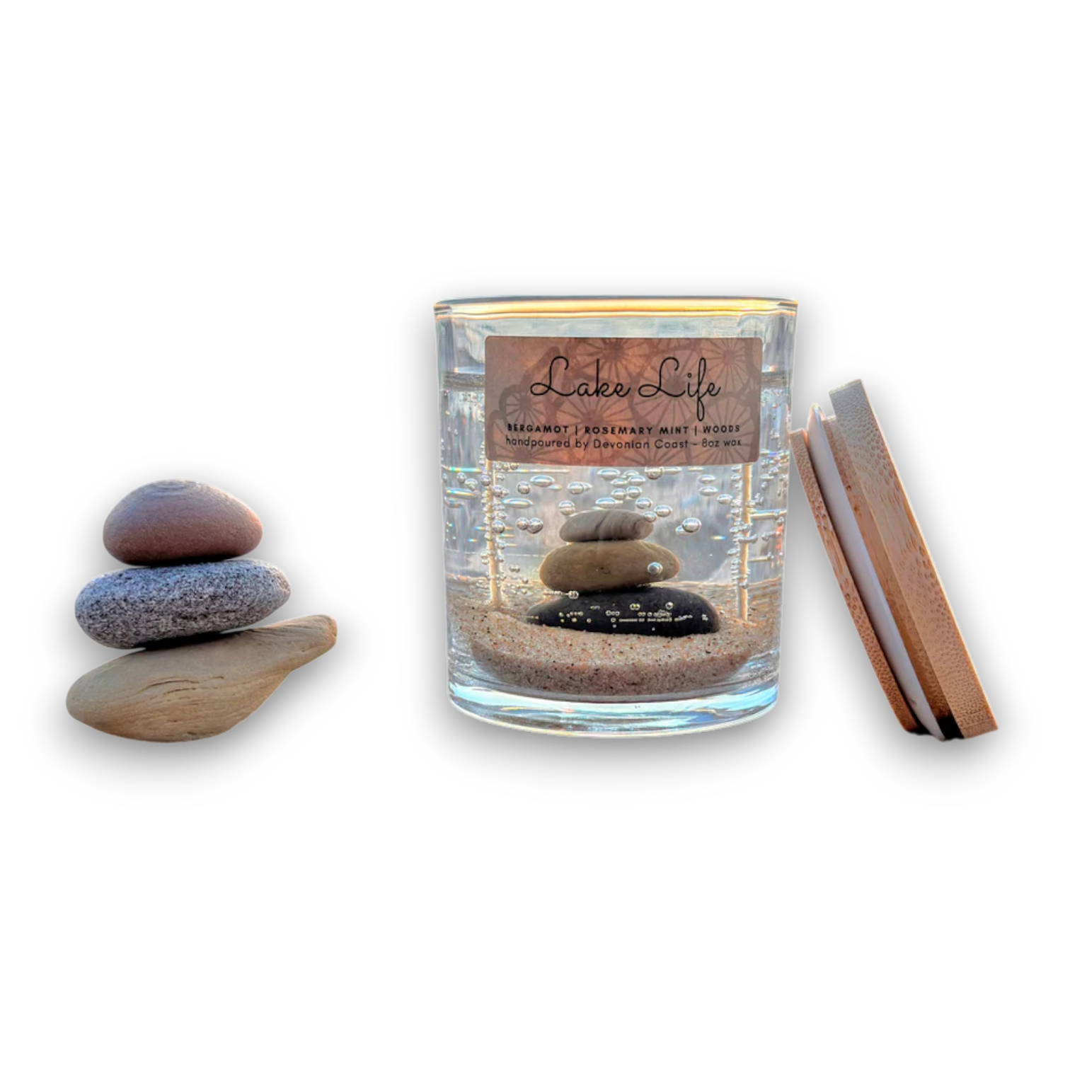 Lake Life Stone Cairn Gel Candle – Large 8oz Wax - Mellow Monkey