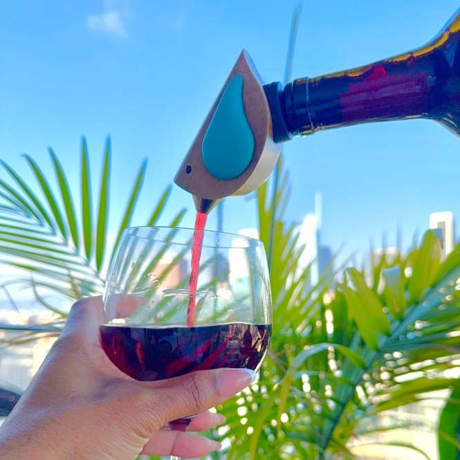 Turquoise Songbird 'Singing' Wine Bottle Pourer - Mellow Monkey